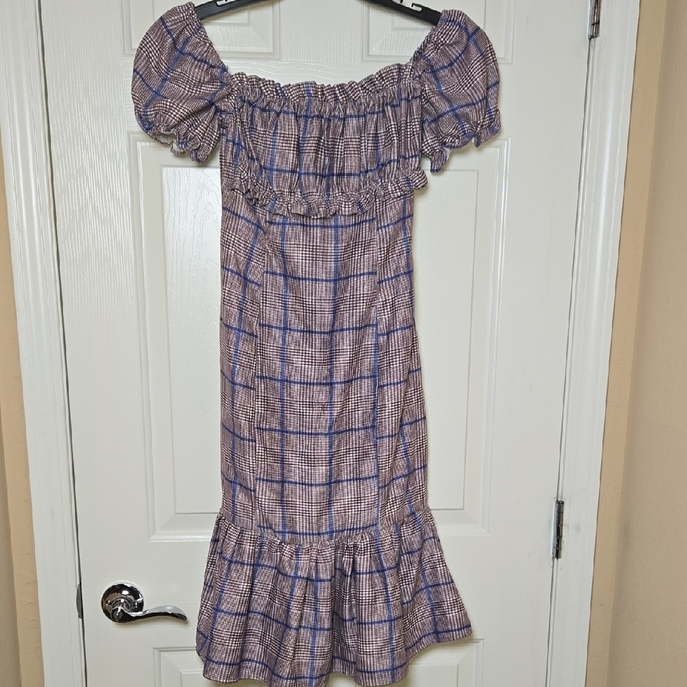 Y.SWAG SMALL & CLEVER Lil Off-Shoulder Midi Dress Naughty or Nice Plaid Flirty - Picture 7 of 10